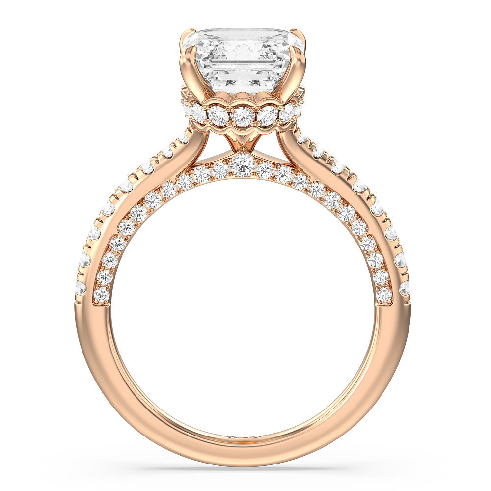 Scalloped Hidden Halo with Studded Gallery Engagement Ring with Asscher Cut Diamond in 14KT Rose Gold view 2

