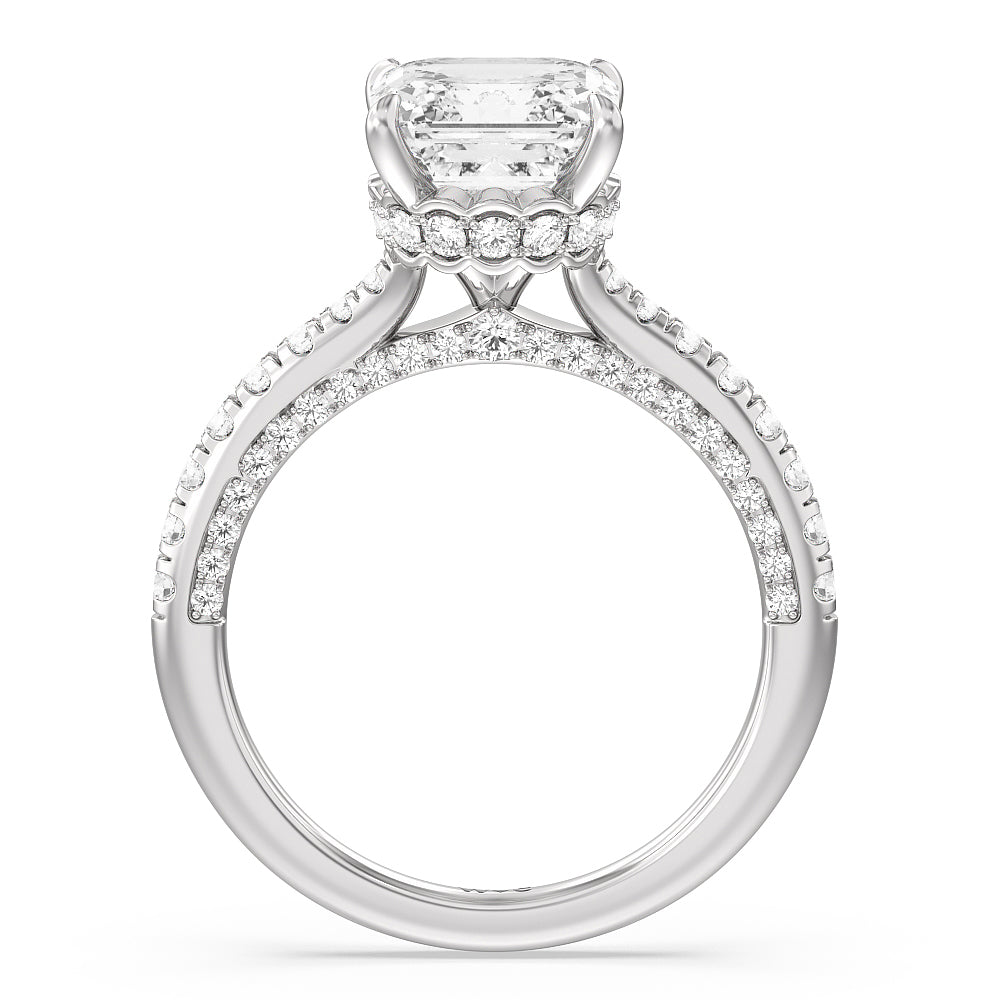 Scalloped Hidden Halo with Studded Gallery Engagement Ring with Asscher Cut Diamond in 14KT Platinum view 2
