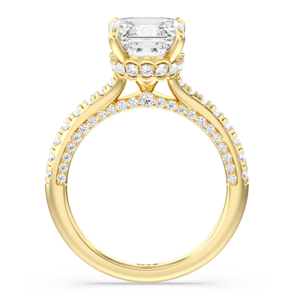Scalloped Hidden Halo with Studded Gallery Engagement Ring with Asscher Cut Diamond in 14KT Yellow Gold view 2
