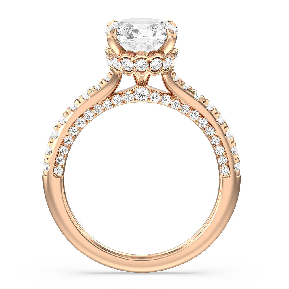 Scalloped Hidden Halo with Studded Gallery Engagement Ring with Cushion Cut Diamond in 14KT Rose Gold view 2

