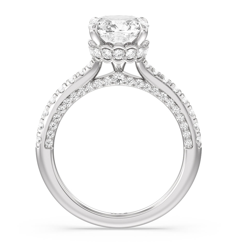 Scalloped Hidden Halo with Studded Gallery Engagement Ring with Cushion Cut Diamond in 14KT Platinum view 2
