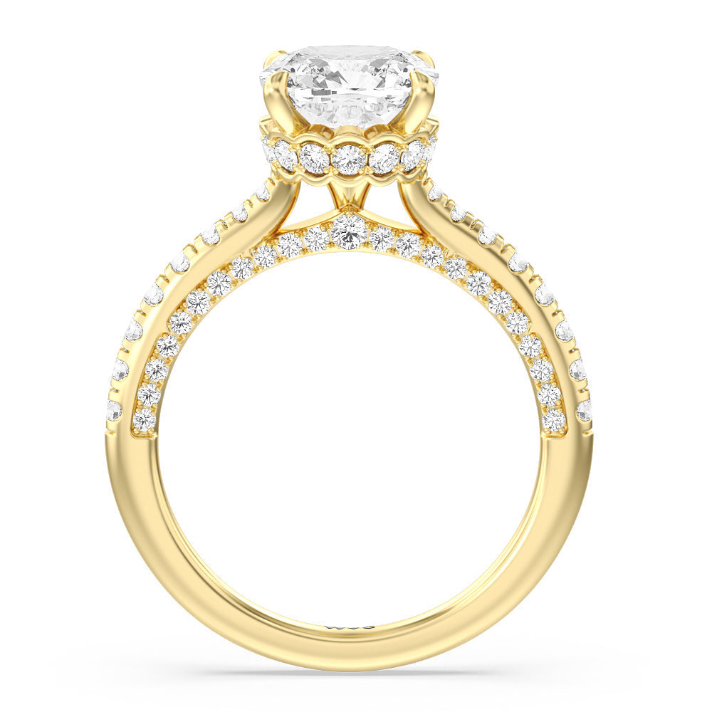 Scalloped Hidden Halo with Studded Gallery Engagement Ring with Cushion Cut Diamond in 14KT Yellow Gold view 2
