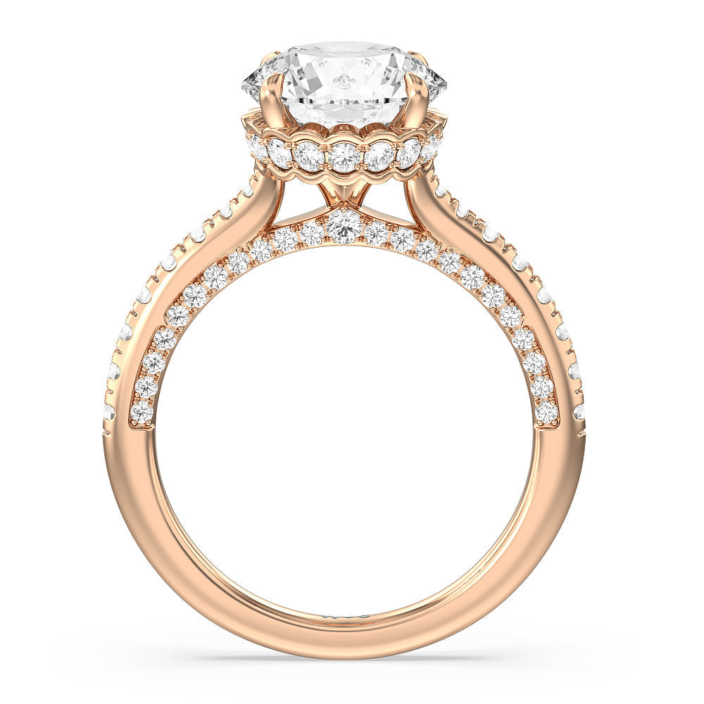 Scalloped Hidden Halo with Studded Gallery Engagement Ring with Round Cut Diamond in 14KT Rose Gold view 2
