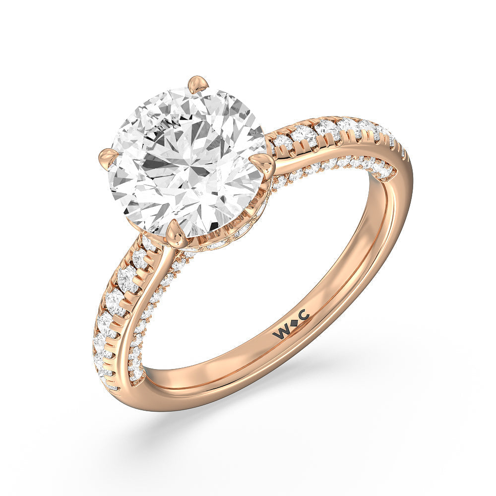 Scalloped Hidden Halo with Studded Gallery Engagement Ring with Round Cut Diamond in 14KT Rose Gold view 3
