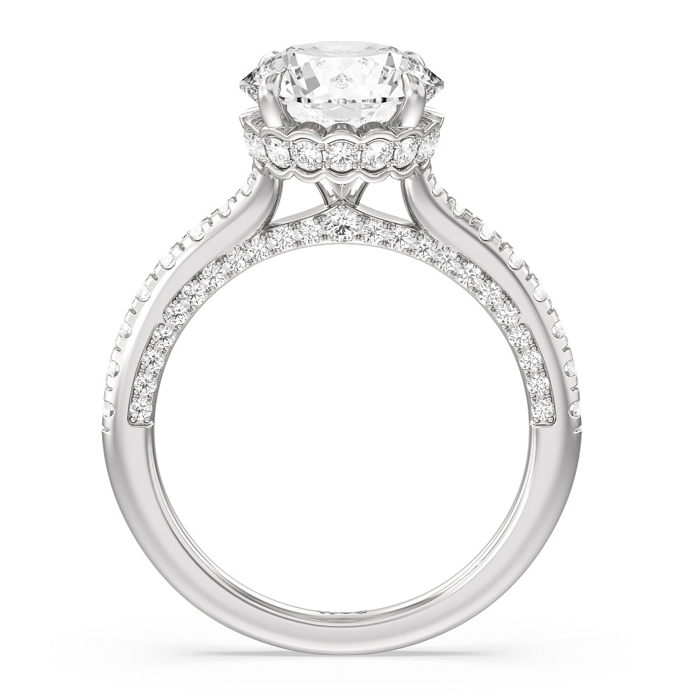 Scalloped Hidden Halo with Studded Gallery Engagement Ring with Round Cut Diamond in 14KT Platinum view 2
