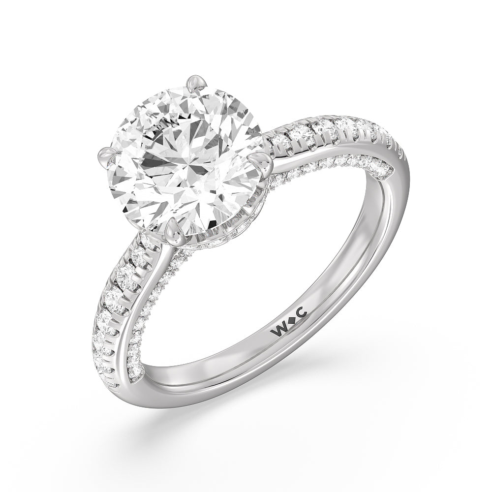 Scalloped Hidden Halo with Studded Gallery Engagement Ring with Round Cut Diamond in 14KT Platinum view 3
