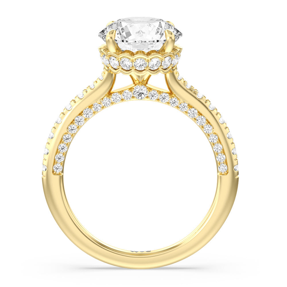 Scalloped Hidden Halo with Studded Gallery Engagement Ring with Round Cut Diamond in 14KT Yellow Gold view 2
