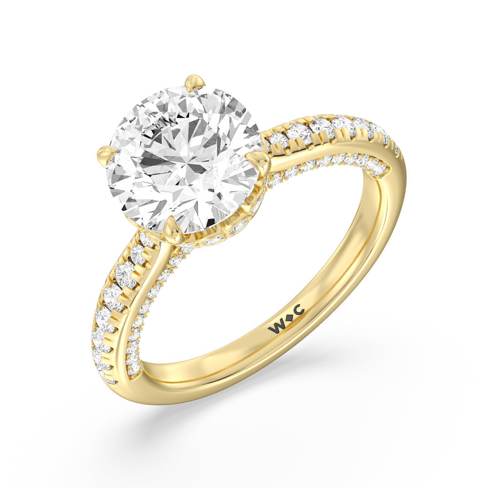 Scalloped Hidden Halo with Studded Gallery Engagement Ring with Round Cut Diamond in 14KT Yellow Gold view 3
