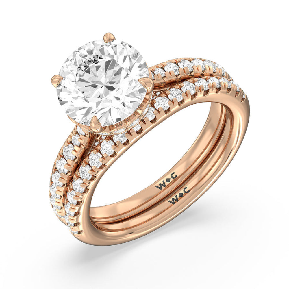 Scalloped Hidden Halo with Studded Gallery Engagement Ring with Cushion Cut Diamond in 14KT Rose Gold view 6
