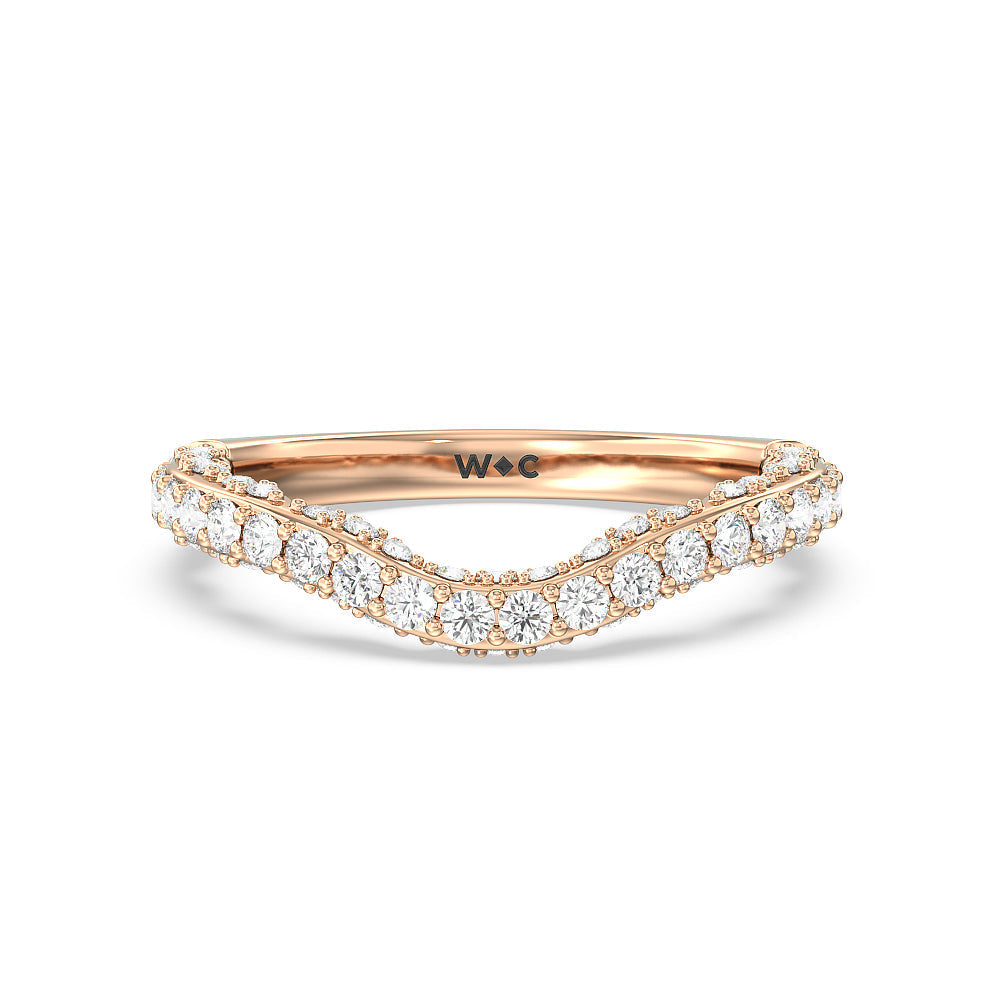 Pave Split Shank Scalloped Hidden Halo Diamond Wedding Band with 18KT Rose Gold Cut Diamond in 14KT Rose Gold view 1
