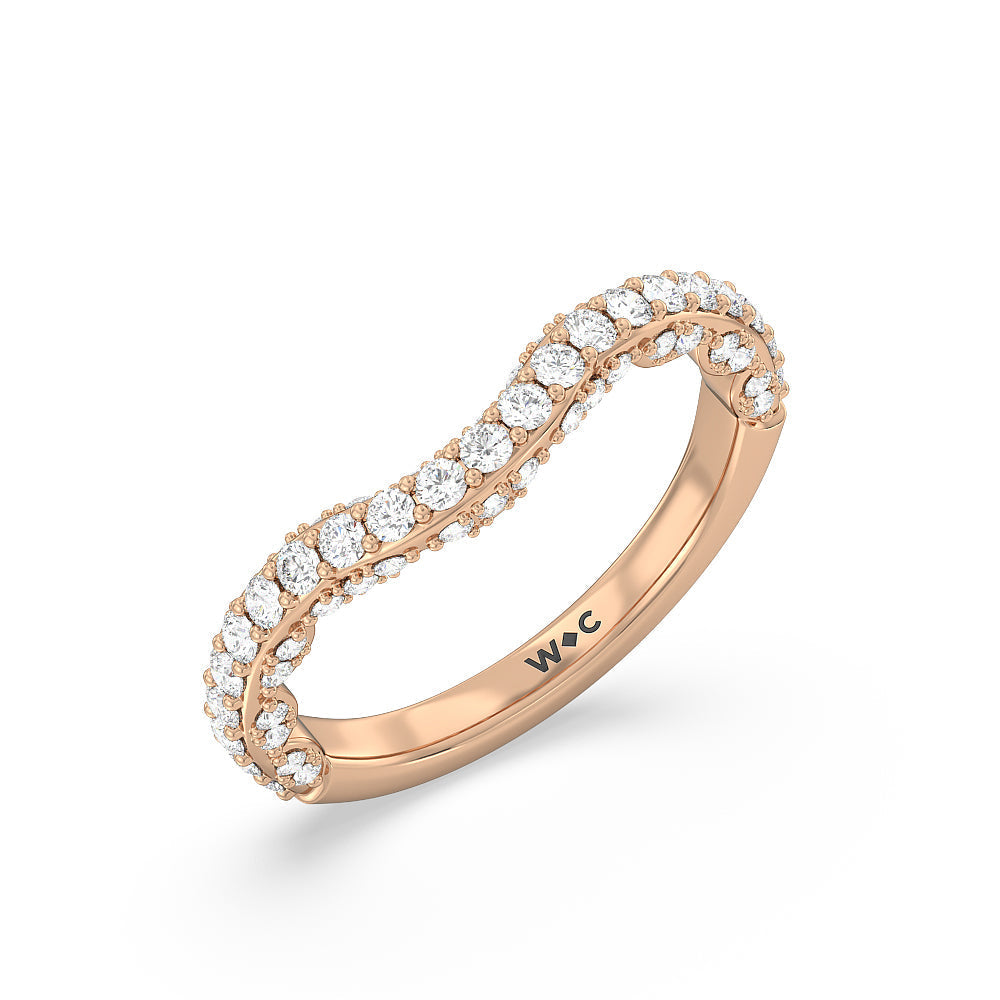 Pave Split Shank Scalloped Hidden Halo Diamond Wedding Band with 18KT Rose Gold Cut Diamond in 14KT Rose Gold view 4
