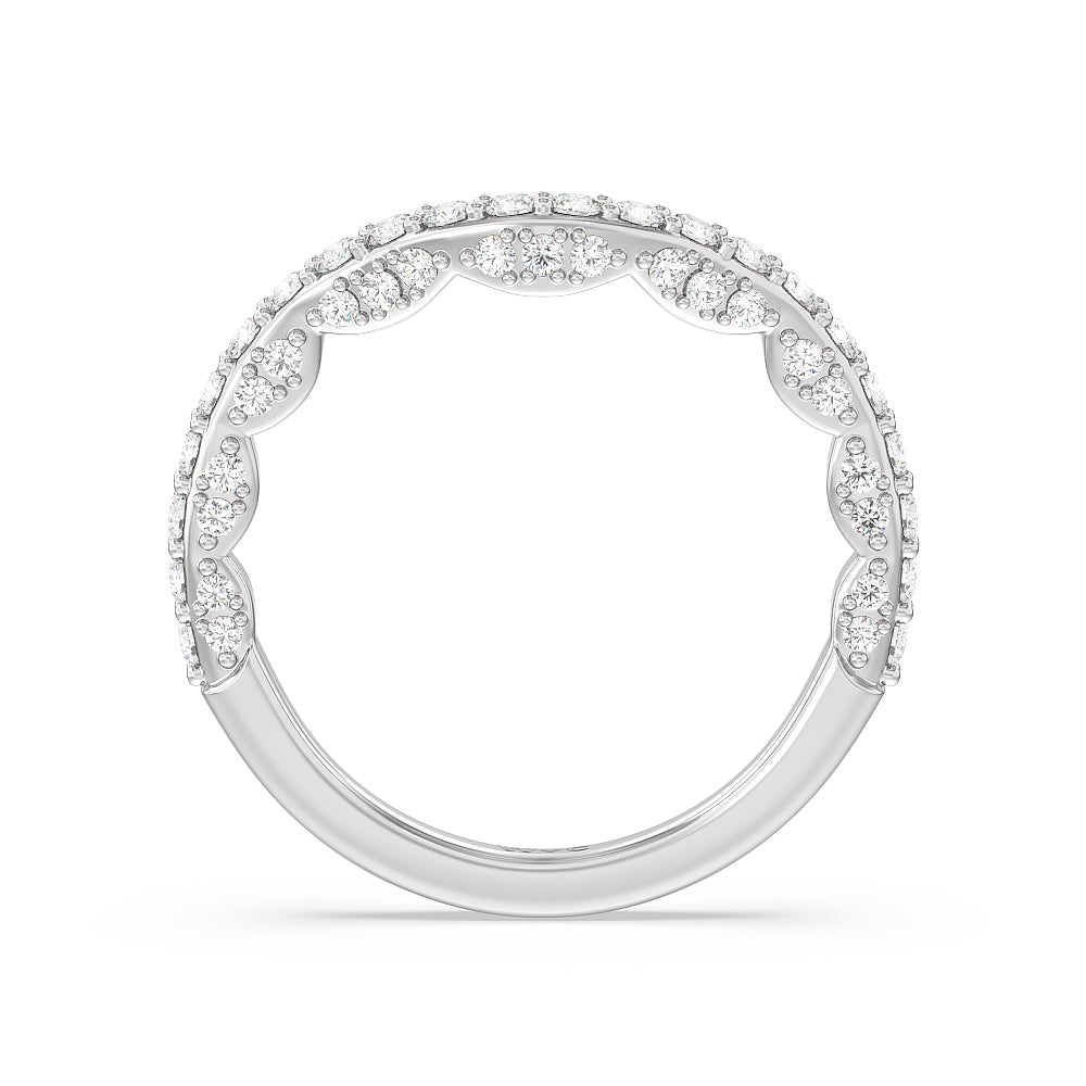 Pave Split Shank Scalloped Hidden Halo Diamond Wedding Band with Platinum Cut Diamond in 14KT Platinum view 2
