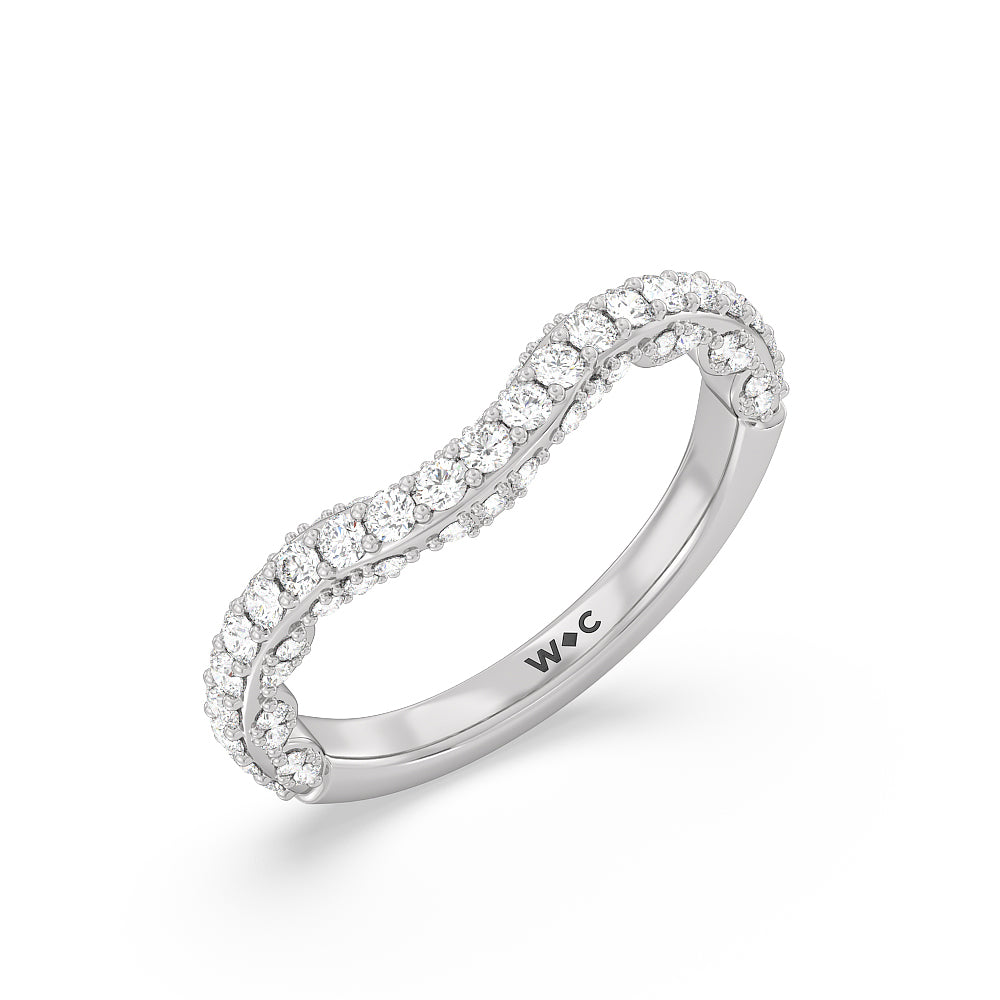 Pave Split Shank Scalloped Hidden Halo Diamond Wedding Band with Platinum Cut Diamond in 14KT Platinum view 4
