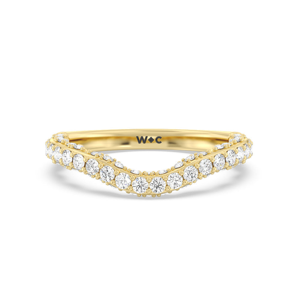 Pave Split Shank Scalloped Hidden Halo Diamond Wedding Band with 18KT Yellow Gold Cut Diamond in 14KT Yellow Gold view 1
