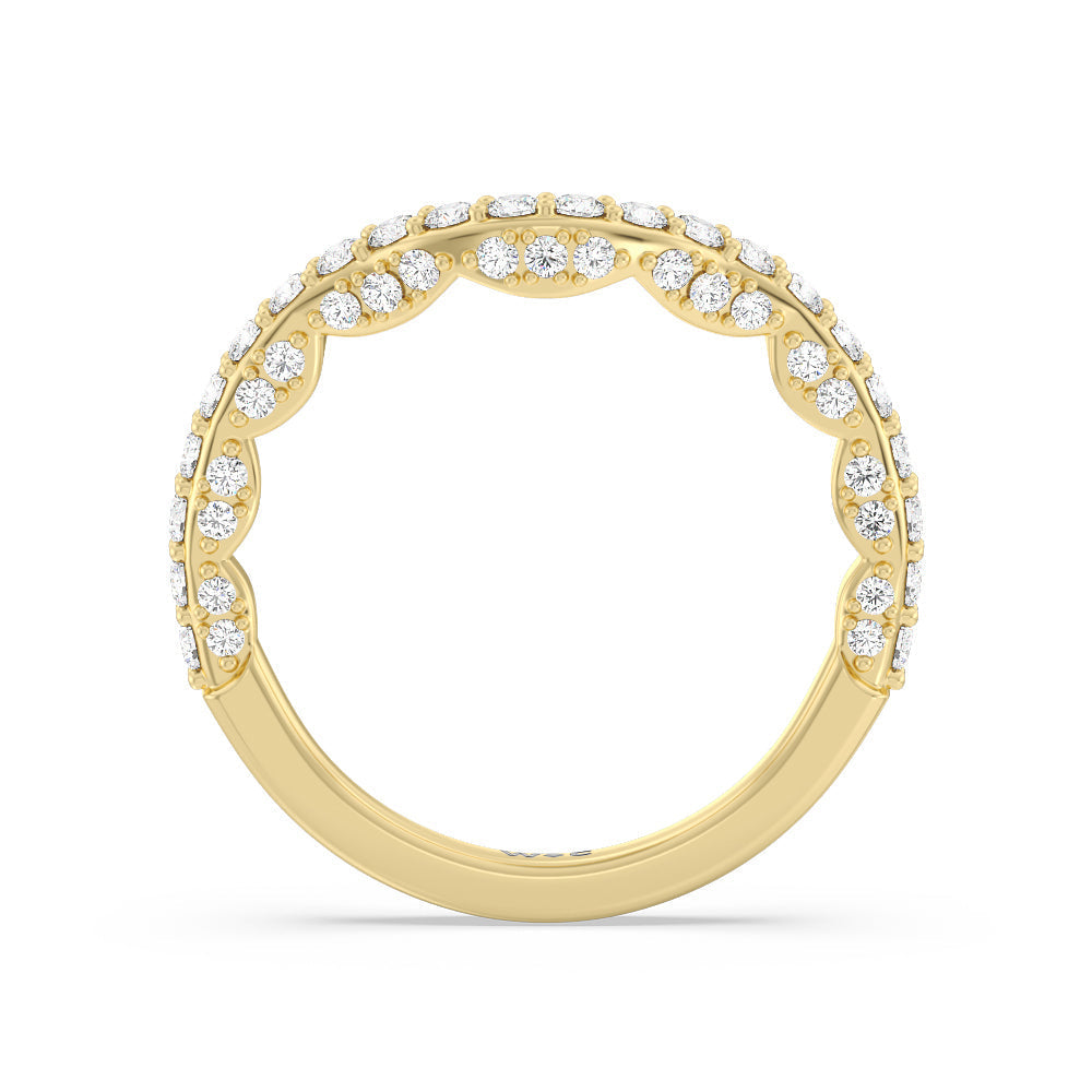 Pave Split Shank Scalloped Hidden Halo Diamond Wedding Band with 18KT Yellow Gold Cut Diamond in 14KT Yellow Gold view 2
