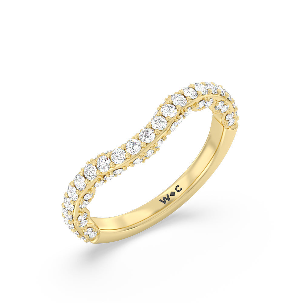Pave Split Shank Scalloped Hidden Halo Diamond Wedding Band with 18KT Yellow Gold Cut Diamond in 14KT Yellow Gold view 4
