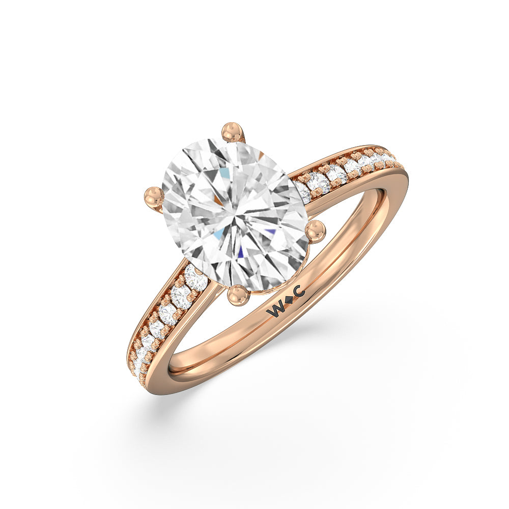 Tapering Scalloped Hidden Halo Engagement Ring with Oval Cut Diamond in 14KT Rose Gold view 3
