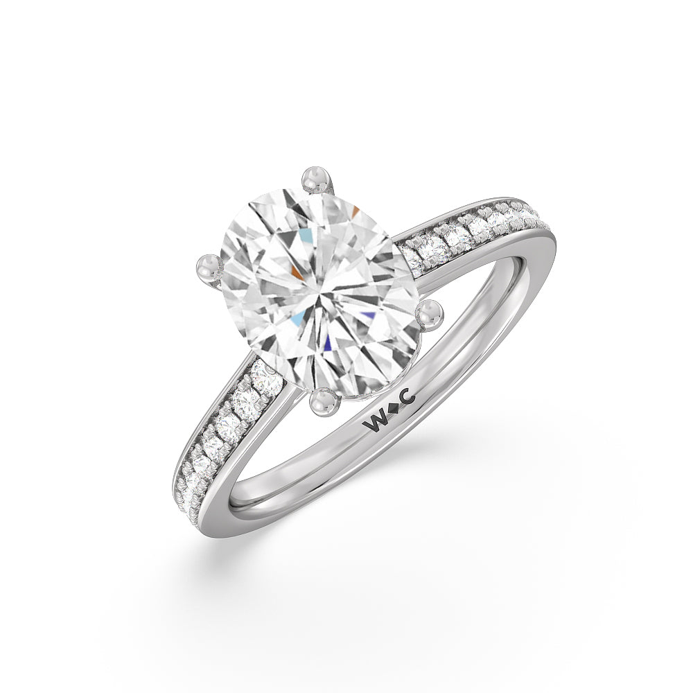 Tapering Scalloped Hidden Halo Engagement Ring with Oval Cut Diamond in 14KT Platinum view 3
