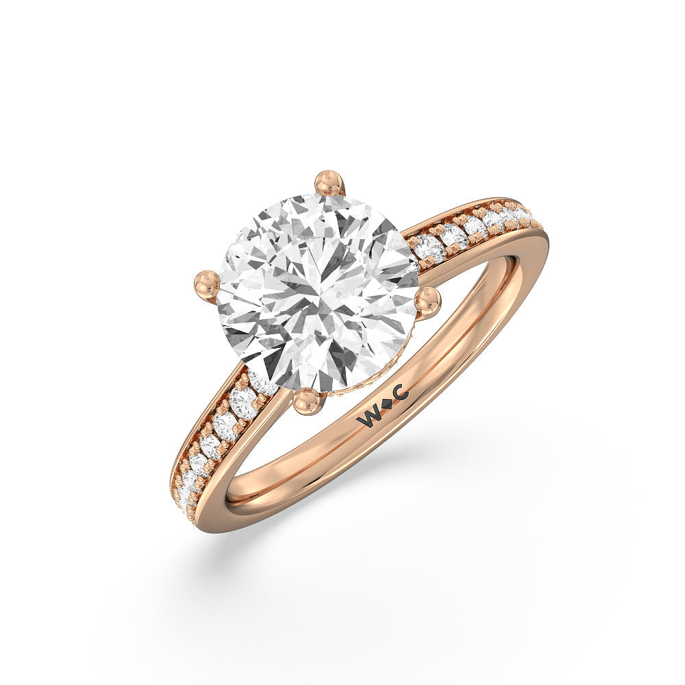 Tapering Scalloped Hidden Halo Engagement Ring with Round Cut Diamond in 14KT Rose Gold view 3
