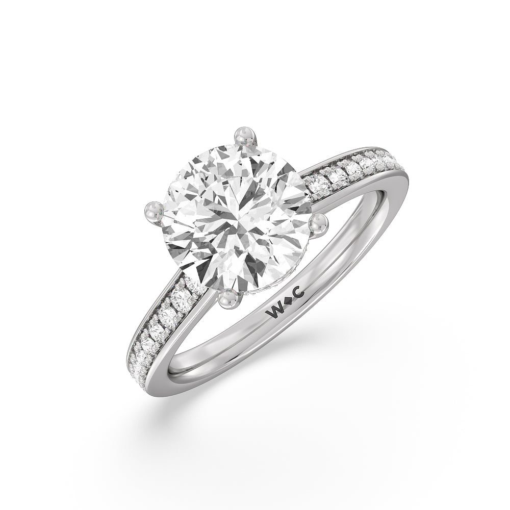 Tapering Scalloped Hidden Halo Engagement Ring with Round Cut Diamond in 14KT Platinum view 3
