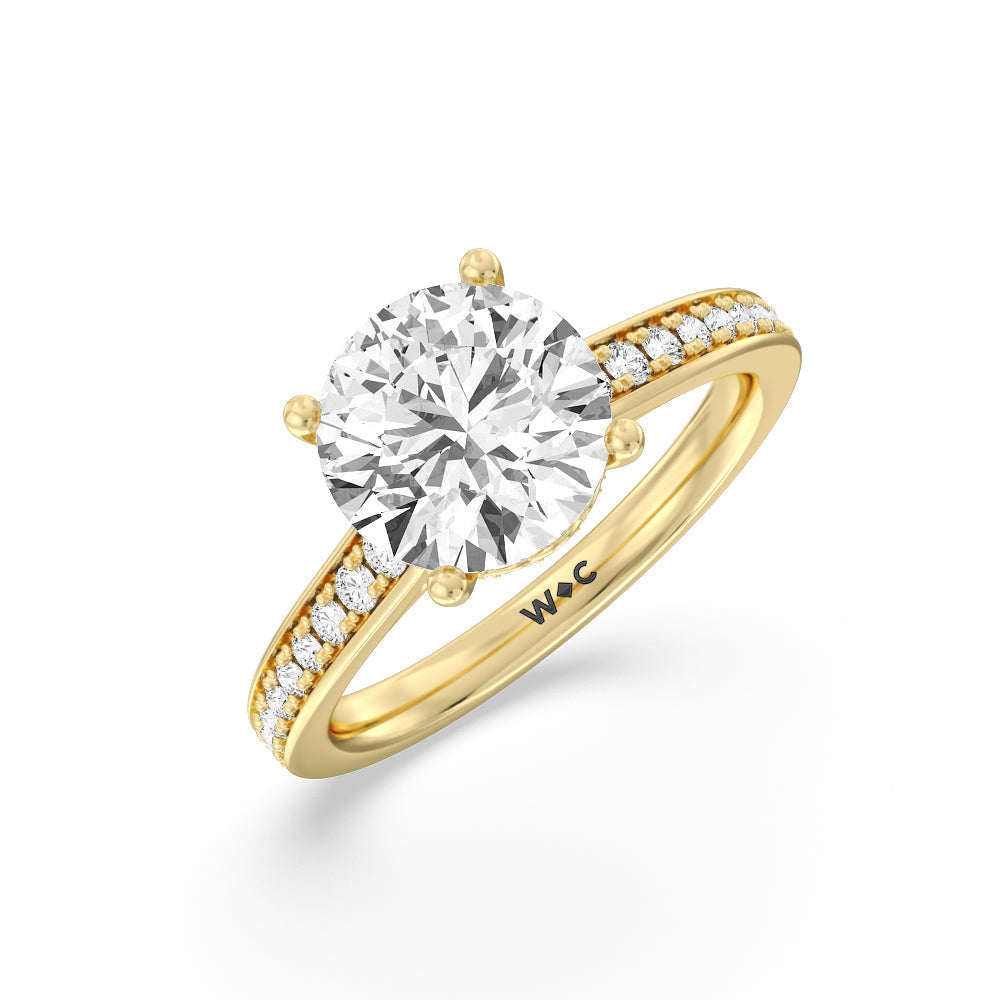 Tapering Scalloped Hidden Halo Engagement Ring with Round Cut Diamond in 14KT Yellow Gold view 3

