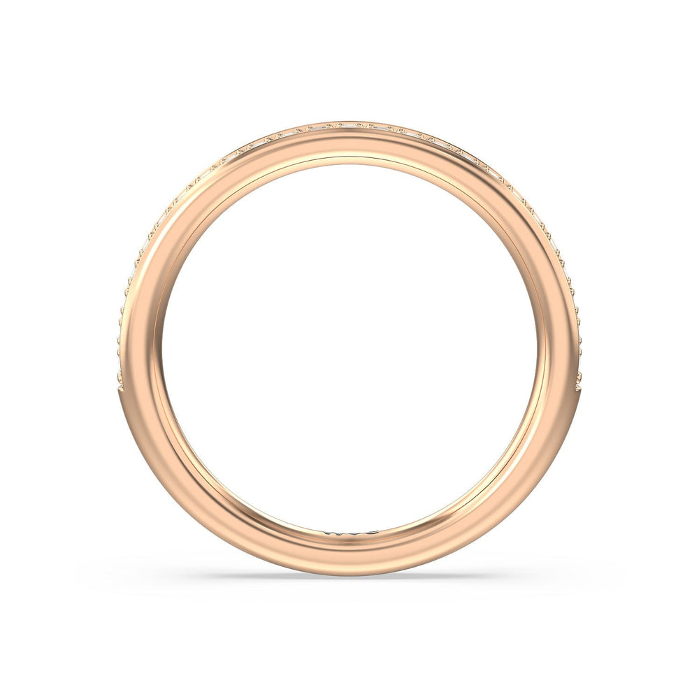 Tapering Scalloped Hidden Halo Diamond Wedding Band with 18KT Rose Gold Cut Diamond in 14KT Rose Gold view 2
