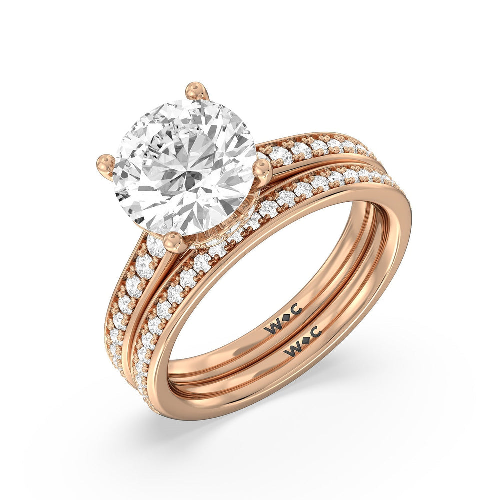 Tapering Scalloped Hidden Halo Diamond Wedding Band with 18KT Rose Gold Cut Diamond in 14KT Rose Gold view 3
