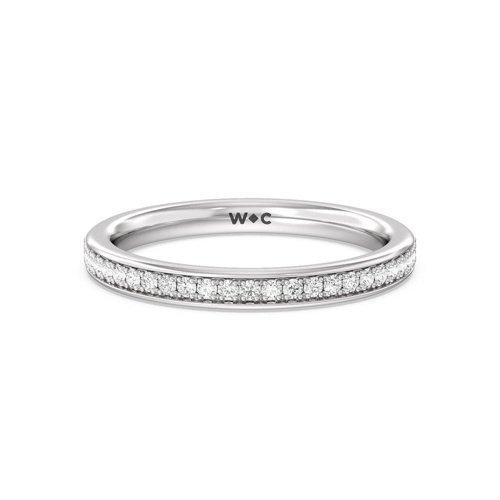 Tapering Scalloped Hidden Halo Diamond Wedding Band with Platinum Cut Diamond in 14KT Platinum view 1
