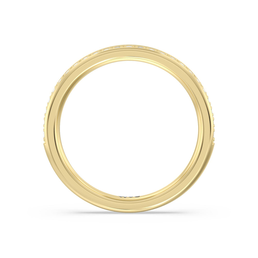 Tapering Scalloped Hidden Halo Diamond Wedding Band with 18KT Yellow Gold Cut Diamond in 14KT Yellow Gold view 2
