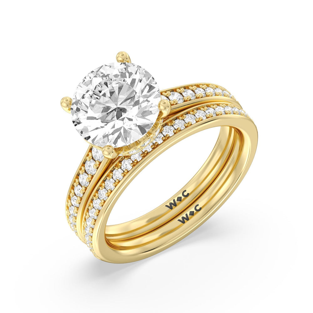 Tapering Scalloped Hidden Halo Diamond Wedding Band with 18KT Yellow Gold Cut Diamond in 14KT Yellow Gold view 3
