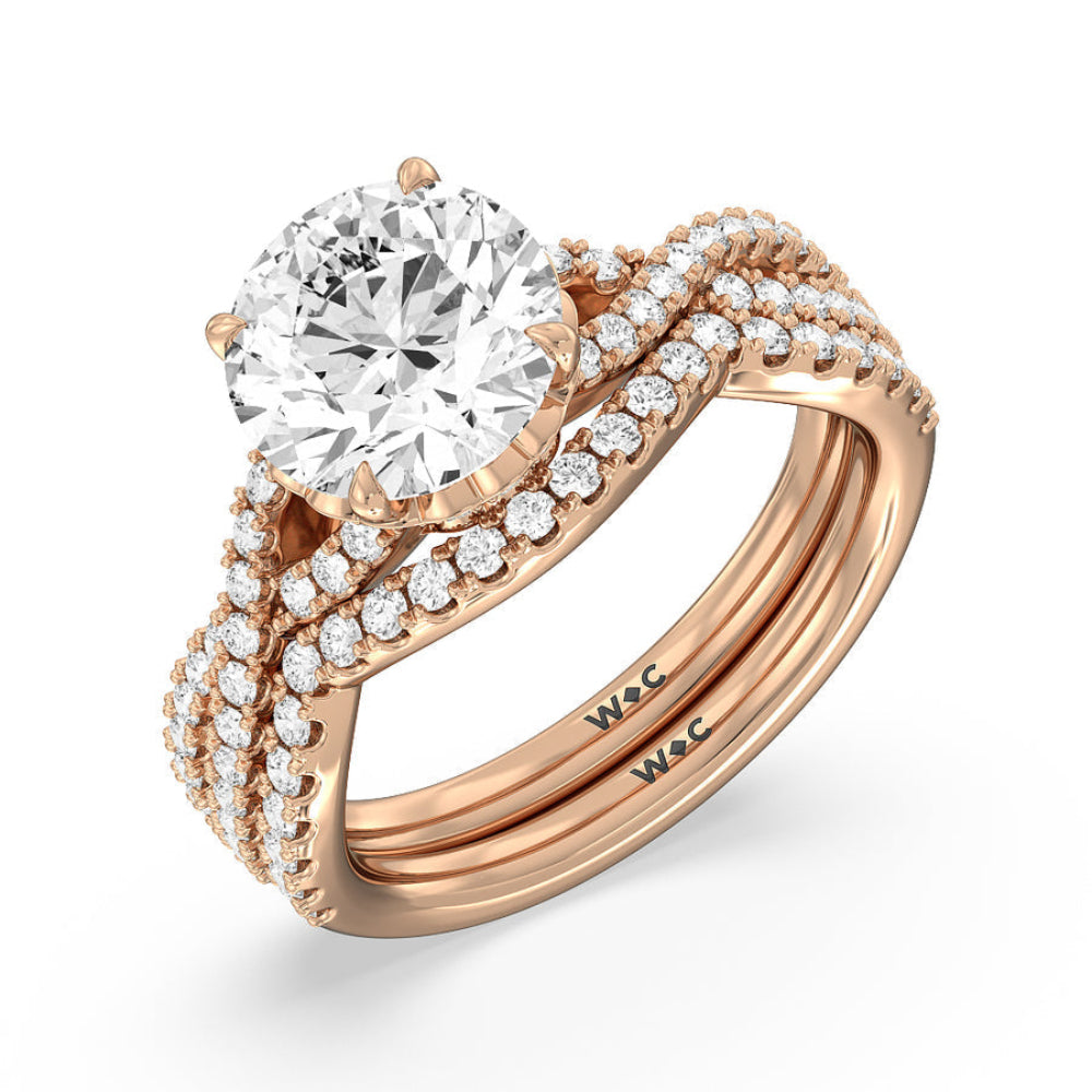 Twin Scalloped Hidden Halo Crossover Engagement Ring with Oval Cut Diamond in 14KT Rose Gold view 6
