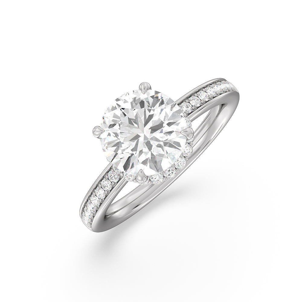 Collared Scalloped Hidden Halo Engagement Ring with Round Cut Diamond in 14KT Platinum view 3
