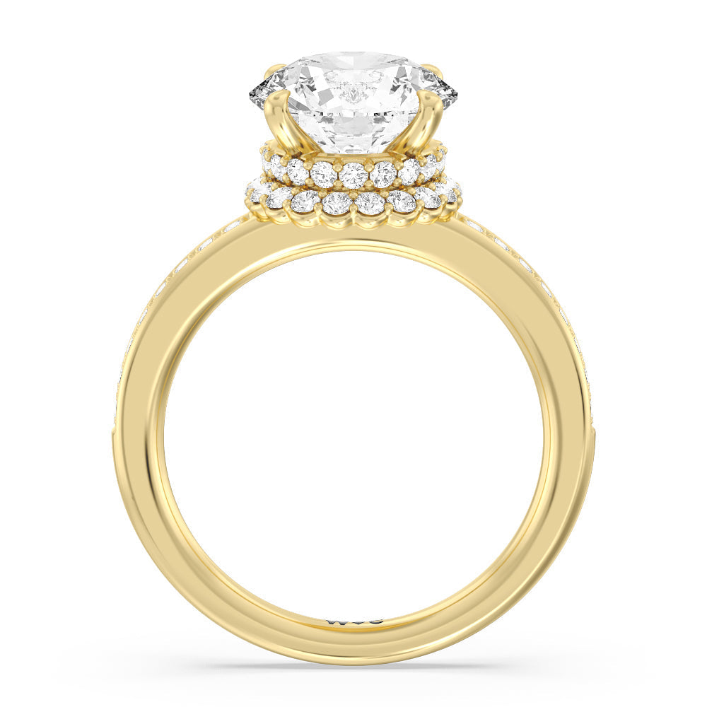 Collared Scalloped Hidden Halo Engagement Ring with Round Cut Diamond in 14KT Yellow Gold view 2

