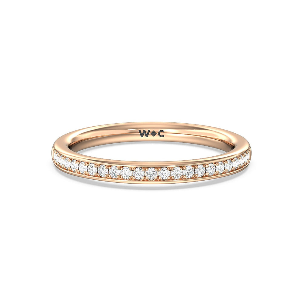 Collared Scalloped Hidden Halo Diamond Wedding Band with 18KT Rose Gold Cut Diamond in 14KT Rose Gold view 1
