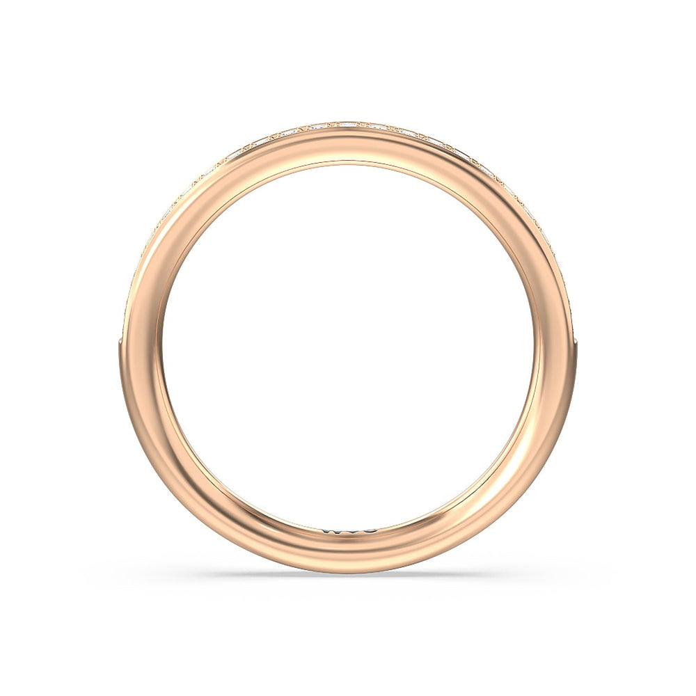 Collared Scalloped Hidden Halo Diamond Wedding Band with 18KT Rose Gold Cut Diamond in 14KT Rose Gold view 2
