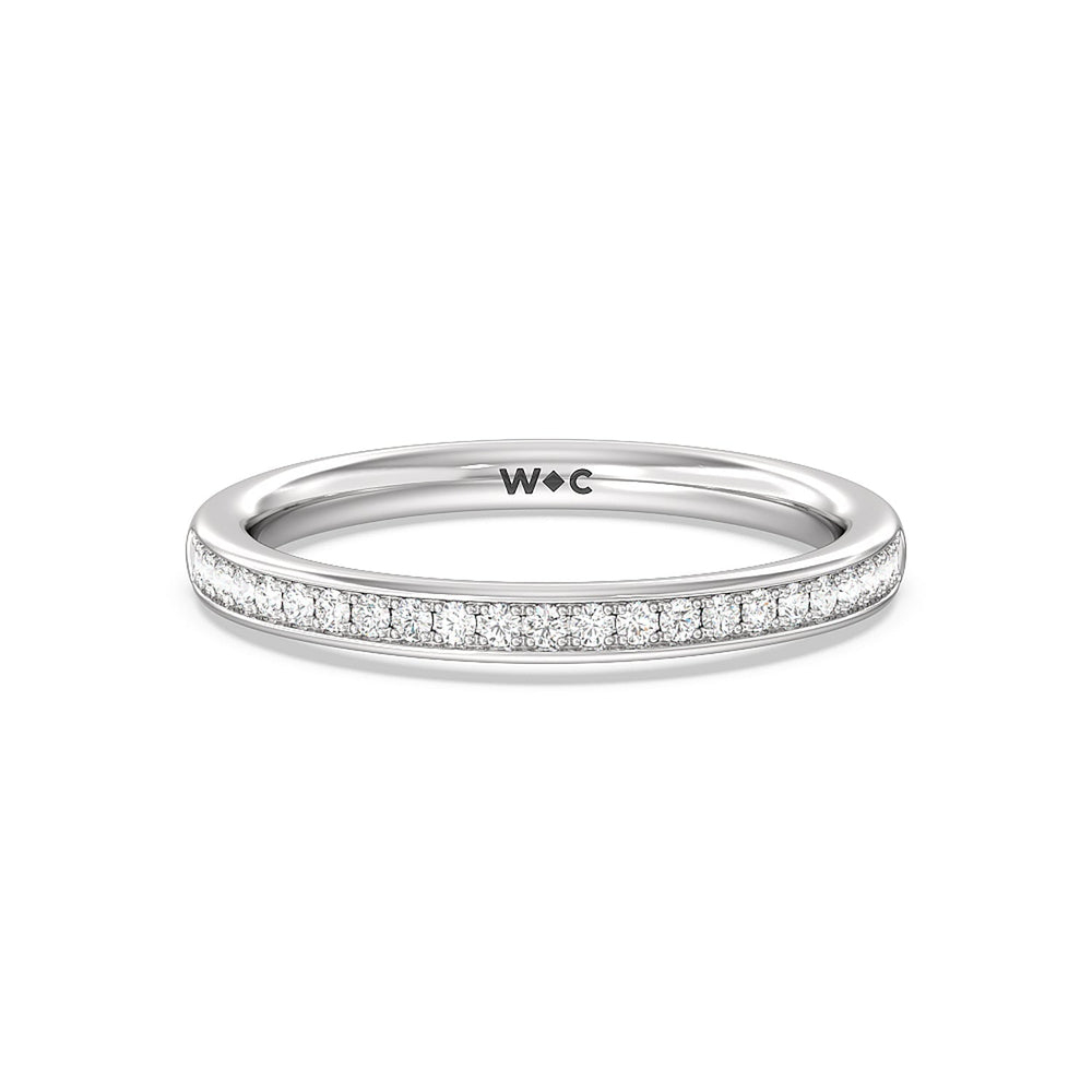 Collared Scalloped Hidden Halo Diamond Wedding Band with Platinum Cut Diamond in 14KT Platinum view 1
