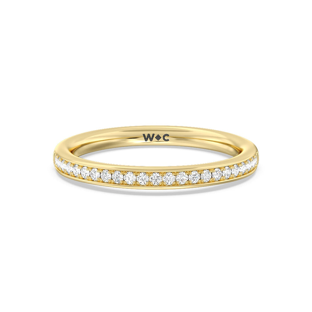 Collared Scalloped Hidden Halo Diamond Wedding Band with 18KT Yellow Gold Cut Diamond in 14KT Yellow Gold view 1

