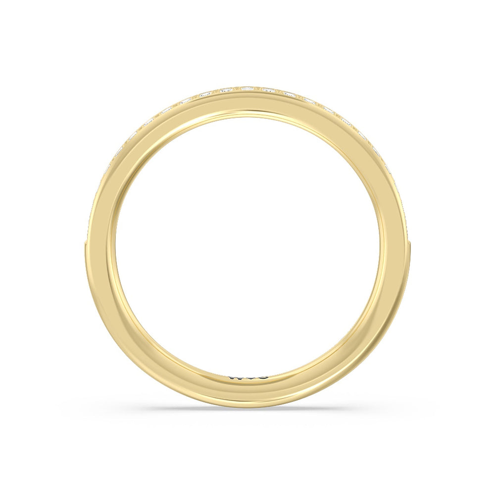 Collared Scalloped Hidden Halo Diamond Wedding Band with 18KT Yellow Gold Cut Diamond in 14KT Yellow Gold view 2

