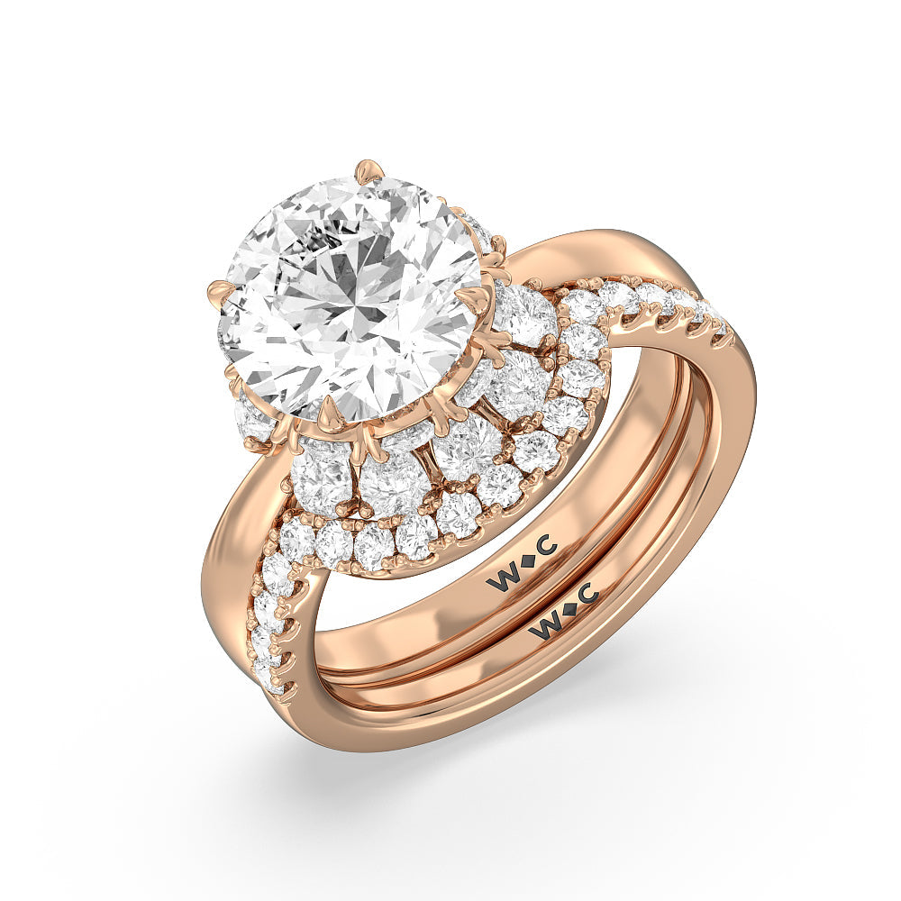 Scalloped Pear Hidden Halo Diamond Wedding Band with 18KT Rose Gold Cut Diamond in 14KT Rose Gold view 3
