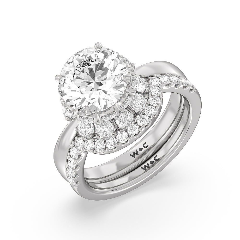 Scalloped Pear Hidden Halo Diamond Wedding Band with Platinum Cut Diamond in 14KT Platinum view 3
