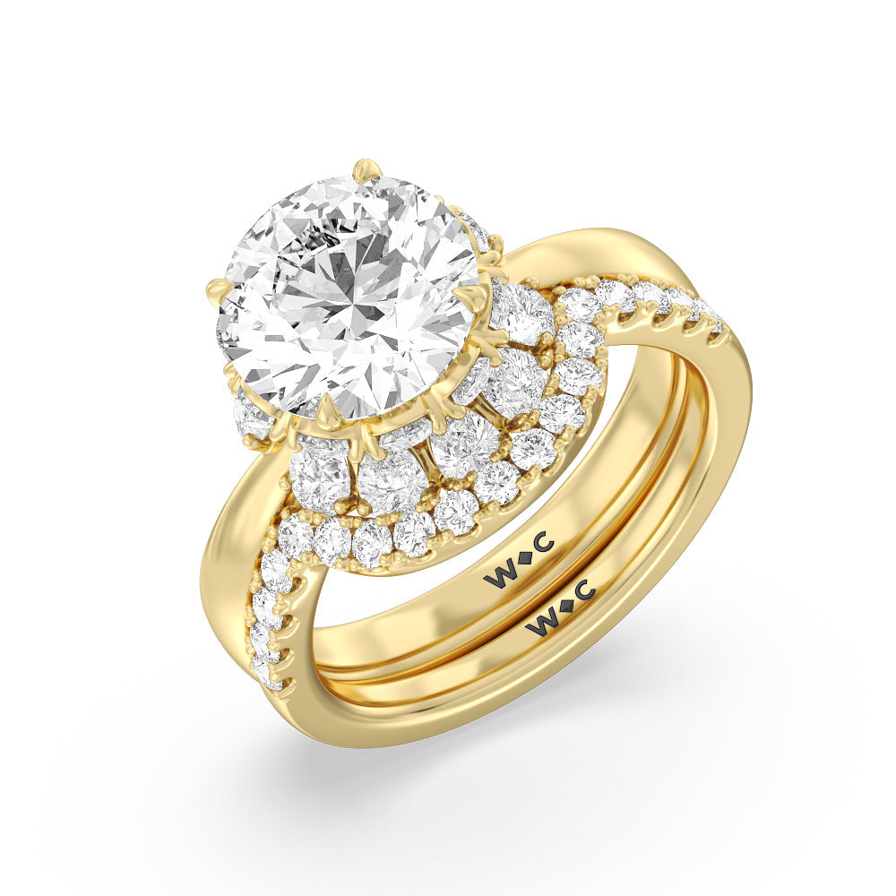 Scalloped Pear Hidden Halo Diamond Wedding Band with 18KT Yellow Gold Cut Diamond in 14KT Yellow Gold view 3
