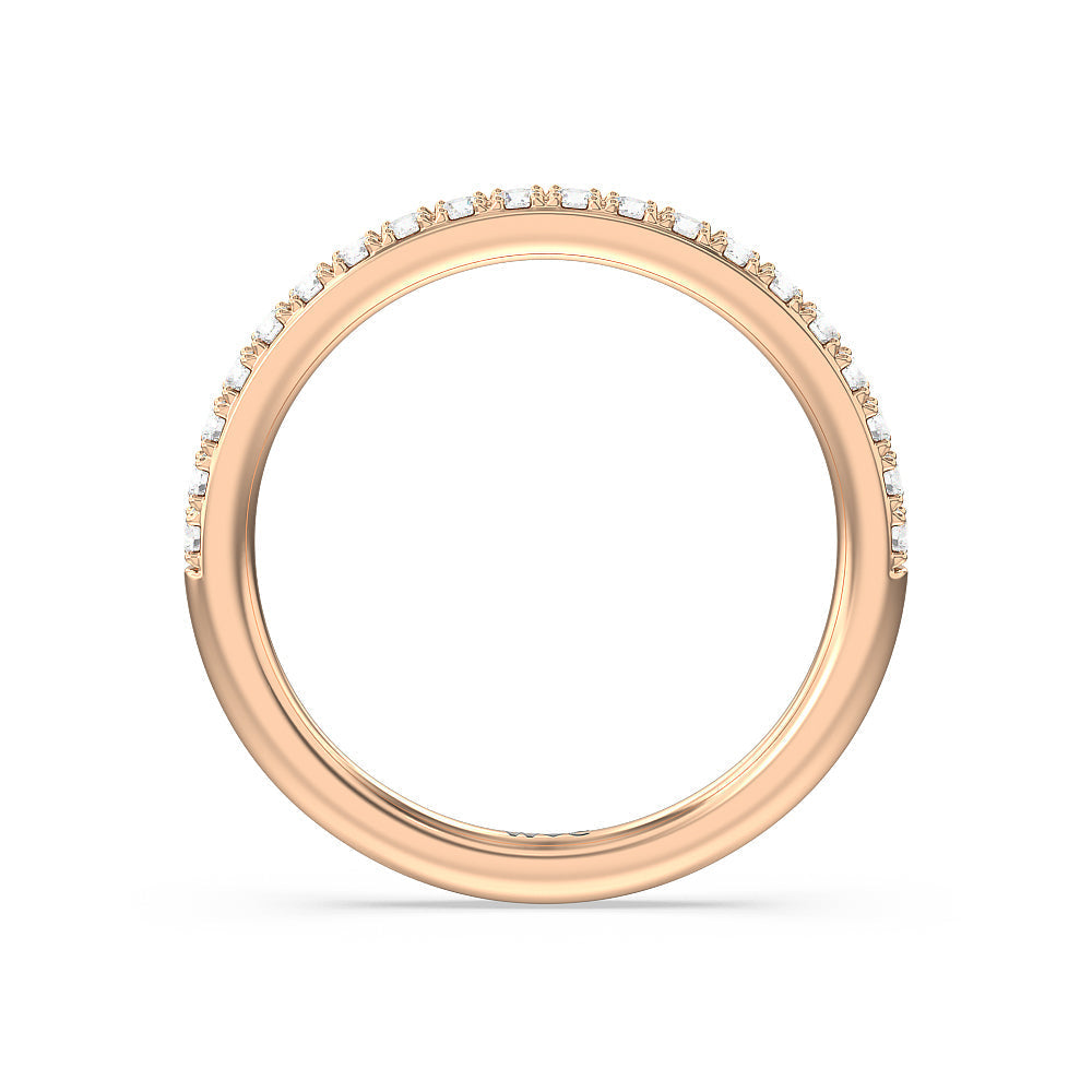 Pave Scalloped Hidden Halo Diamond Wedding Band with 18KT Rose Gold Cut Diamond in 14KT Rose Gold view 2
