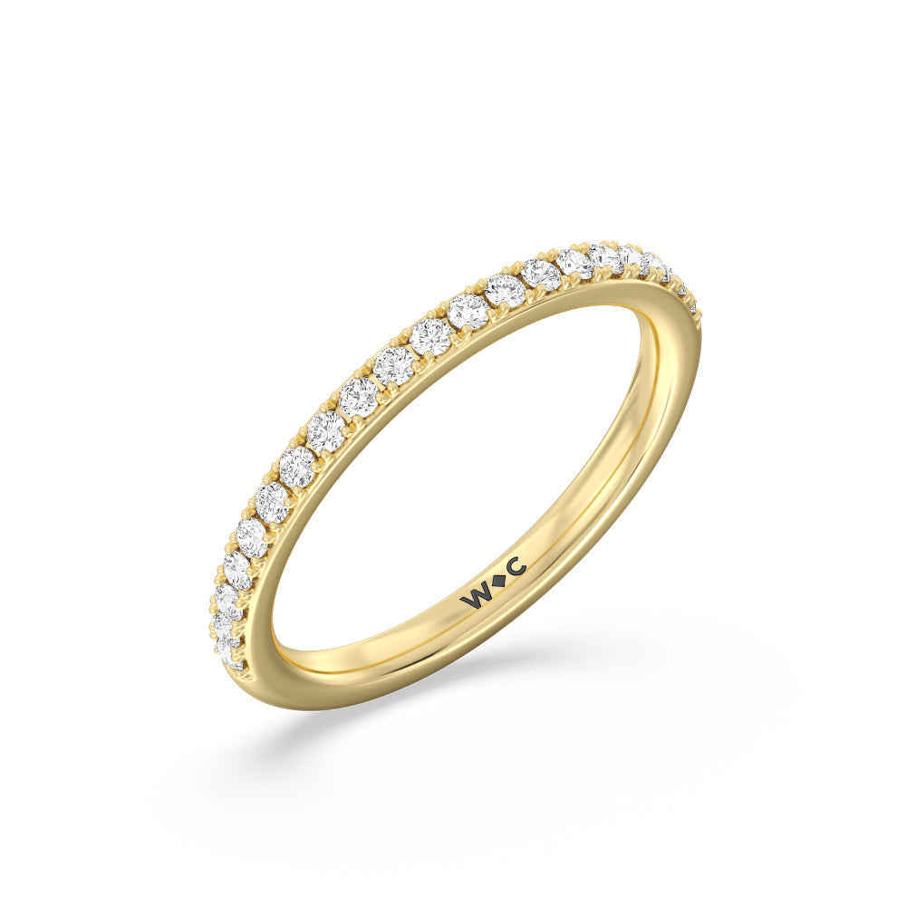 Pave Scalloped Hidden Halo Diamond Wedding Band with 18KT Yellow Gold Cut Diamond in 14KT Yellow Gold view 4
