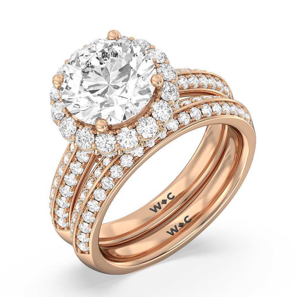 Knife Edge Scalloped Hidden Halo Diamond Wedding Band with 18KT Rose Gold Cut Diamond in 14KT Rose Gold view 3
