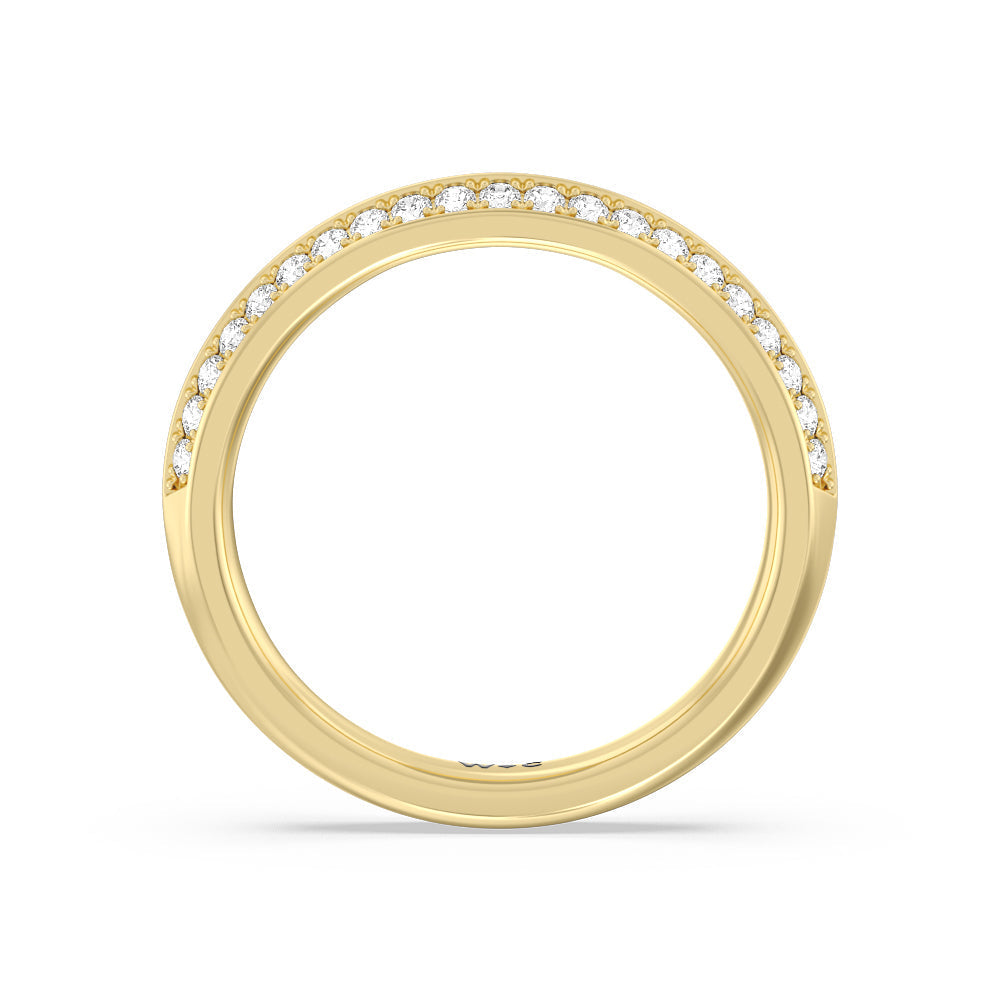 Knife Edge Scalloped Hidden Halo Diamond Wedding Band with 18KT Yellow Gold Cut Diamond in 14KT Yellow Gold view 2
