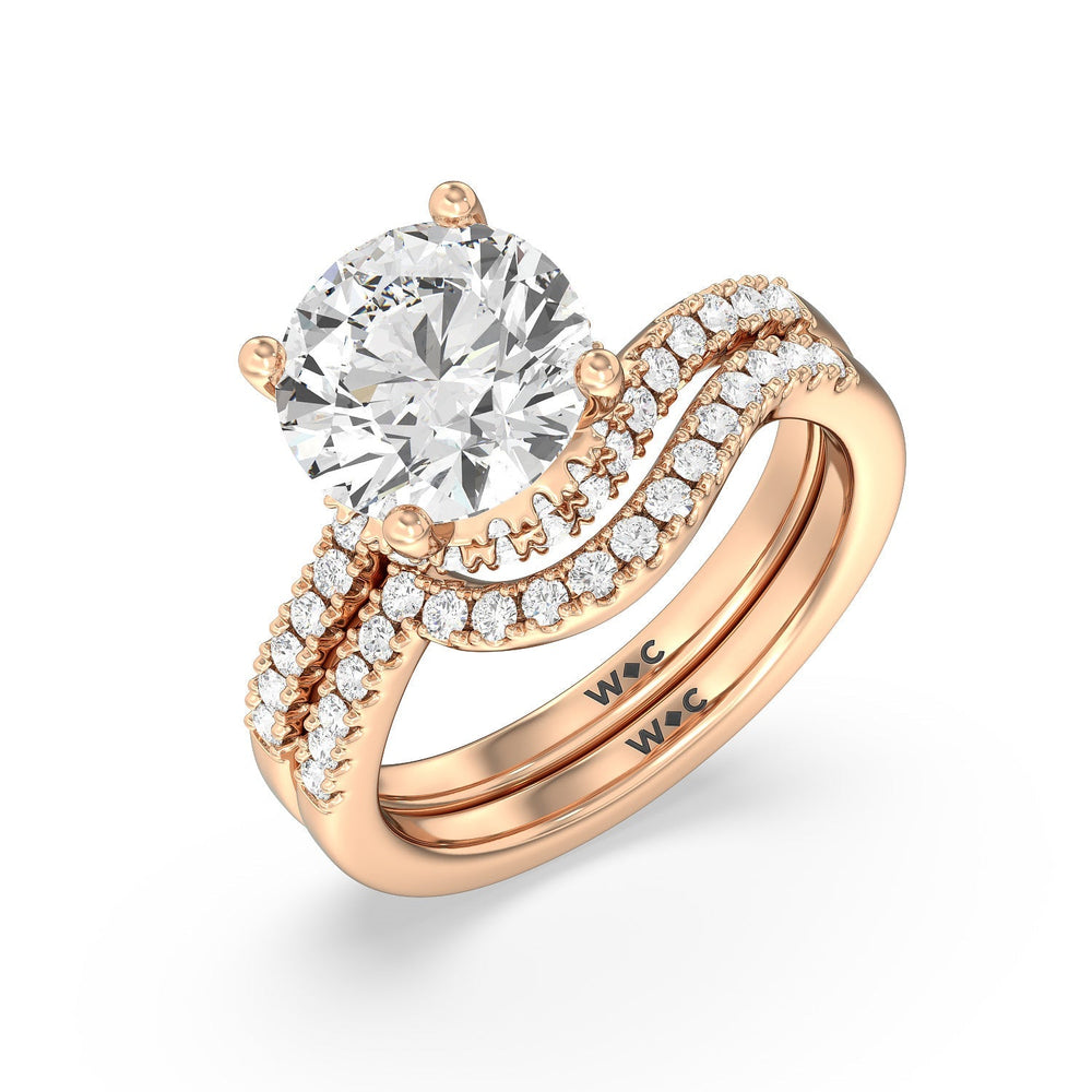 Ascending Pave Hidden Halo Diamond Wedding Band with 18KT Rose Gold Cut Diamond in 14KT Rose Gold view 3
