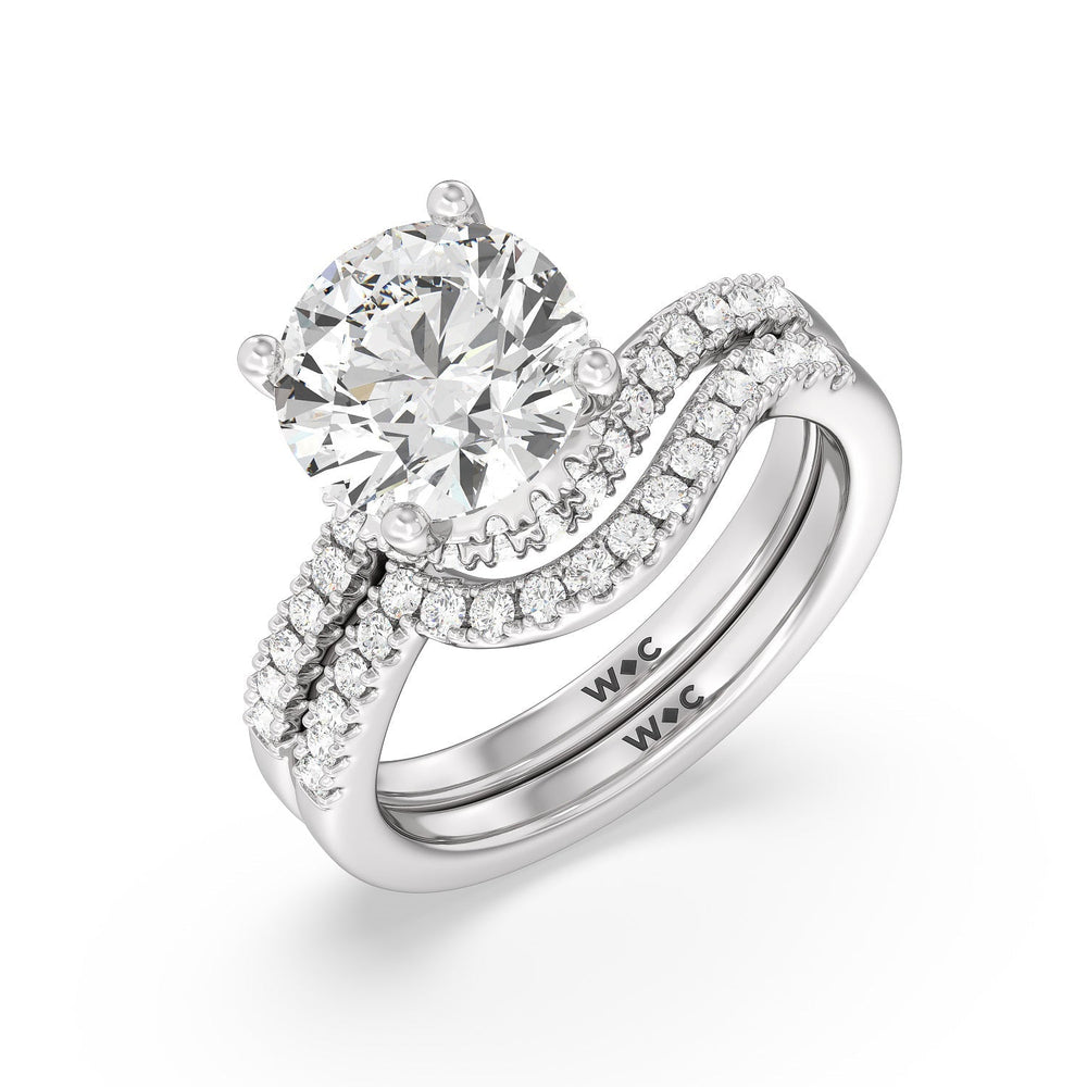 Ascending Pave Hidden Halo Diamond Wedding Band with Platinum Cut Diamond in 14KT Platinum view 3
