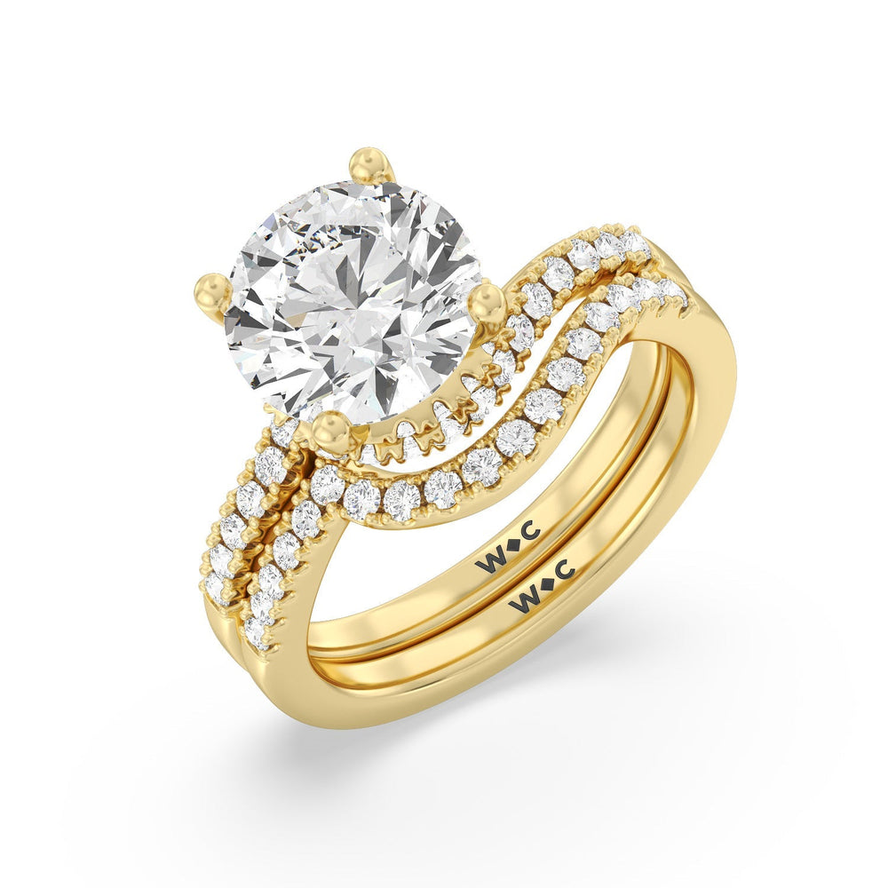 Ascending Pave Hidden Halo Diamond Wedding Band with 18KT Yellow Gold Cut Diamond in 14KT Yellow Gold view 3
