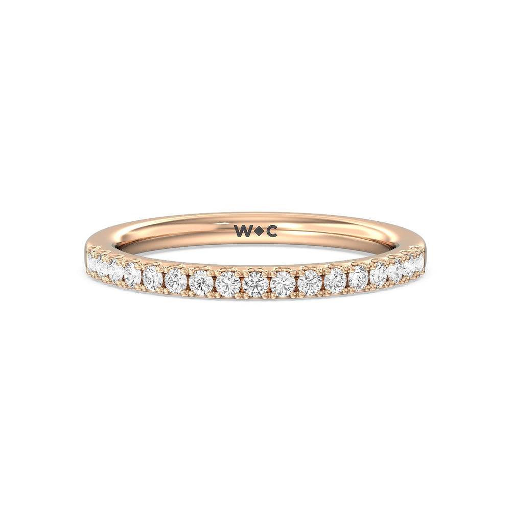 Double Row Pave Ascending Hidden Halo Diamond Wedding Band with 18KT Rose Gold Cut Diamond in 14KT Rose Gold view 1
