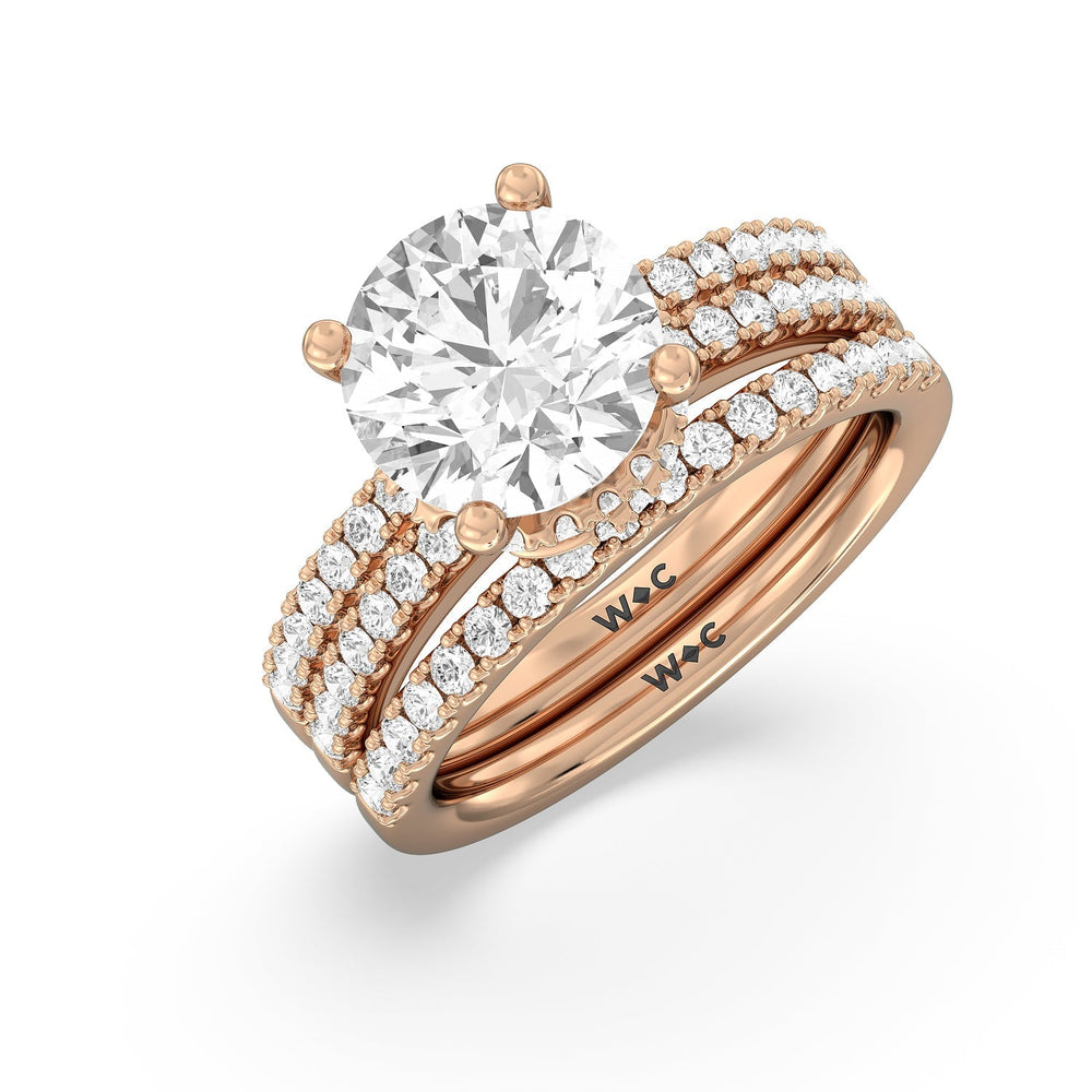 Double Row Pave Ascending Hidden Halo Diamond Wedding Band with 18KT Rose Gold Cut Diamond in 14KT Rose Gold view 3
